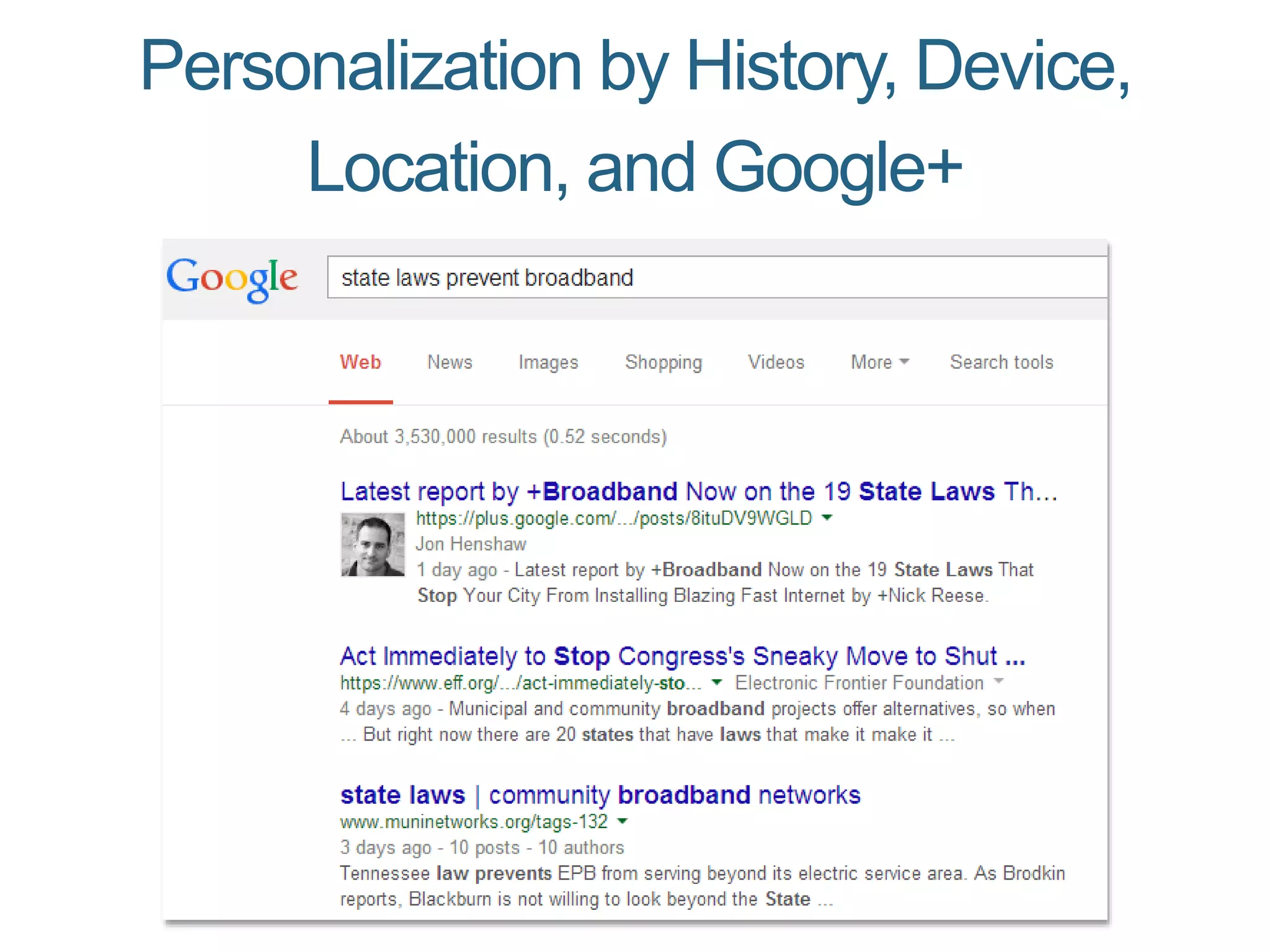Personalization by History, Device,
Location, and Google+
 