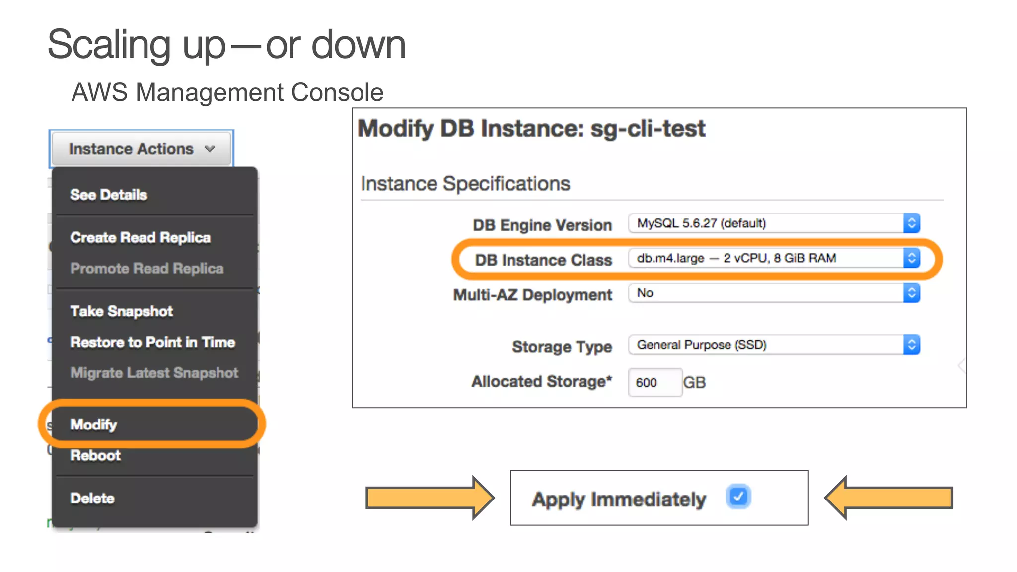 Scaling up—or down
AWS Management Console
 