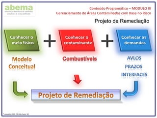 Conteúdo Programático – MODULO III
Gerenciamento de Áreas Contaminadas com Base no Risco
® copyright 2009. PIA (São Paulo, SP)
Projeto de Remediação
 