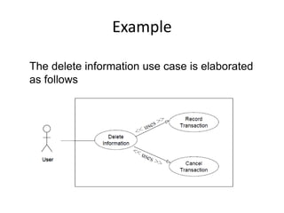 Example
The delete information use case is elaborated
as follows
 