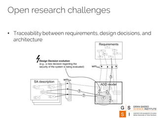 Open research challenges
• Traceability between requirements, design decisions, and
architecture
 