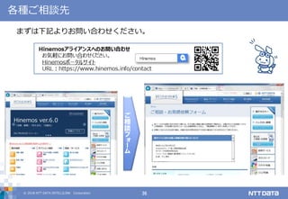 © 2018 NTT DATA INTELLILINK Corporation 36
各種ご相談先
まずは下記よりお問い合わせください。
ご
相
談
フ
ォ
ー
ム
 