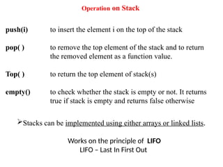 Data Structure ARRAY REPRESENTATION OF STACKS | PPTX