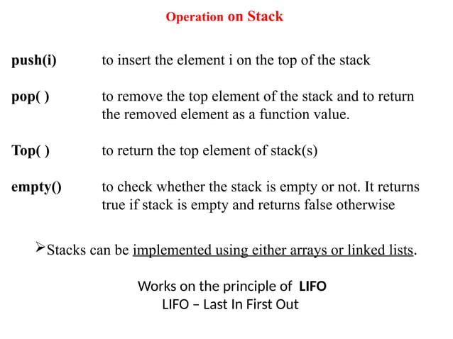 Data Structure ARRAY REPRESENTATION OF STACKS | PPTX