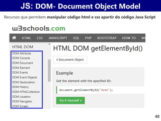 JS: DOM- Document Object Model
48
Recursos que permitem manipular código html e css apartir do código Java Script
 