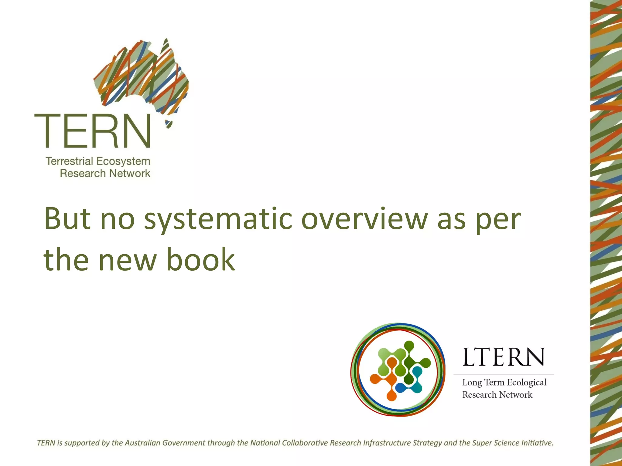 But no systematic overview as per
the new book
 