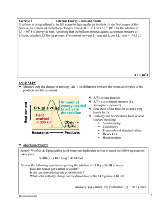 Thermochemistry problems worksheet number one answers
