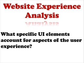 Opening1
UT Session: Tasks3
Pre-session Questionnaire2
Post-session Questionnaire4
A. Pre-task questionnaire
B. Task
C. Post-task questionnaire
D. Post-task interview
A. Introductions B. Explanation C. IRB D. Qs???
Any variables that could inﬂuence metrics: demographics,
familiarity, attitudes, etc.
 