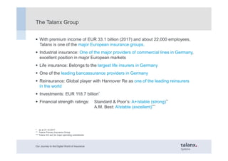 Our Journey to the Digital World of Insurance
The Talanx Group
With premium income of EUR 33.1 billion (2017) and about 22...