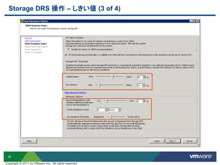 32
Storage DRS 操作 – しきい値 (3 of 4)
Copyright © 2011 by VMware Inc., All rights reserved
 