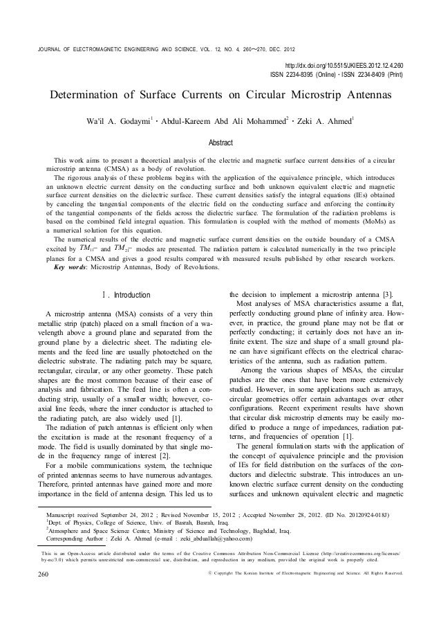 Determination Of Surface Currents On Circular Microstrip Antennas