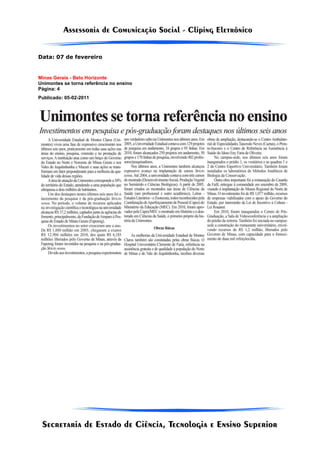 Data: 07 de fevereiro


Minas Gerais - Belo Horizonte
Unimontes se torna referência no ensino
Página: 4
Publicado: 05-02-2011
 