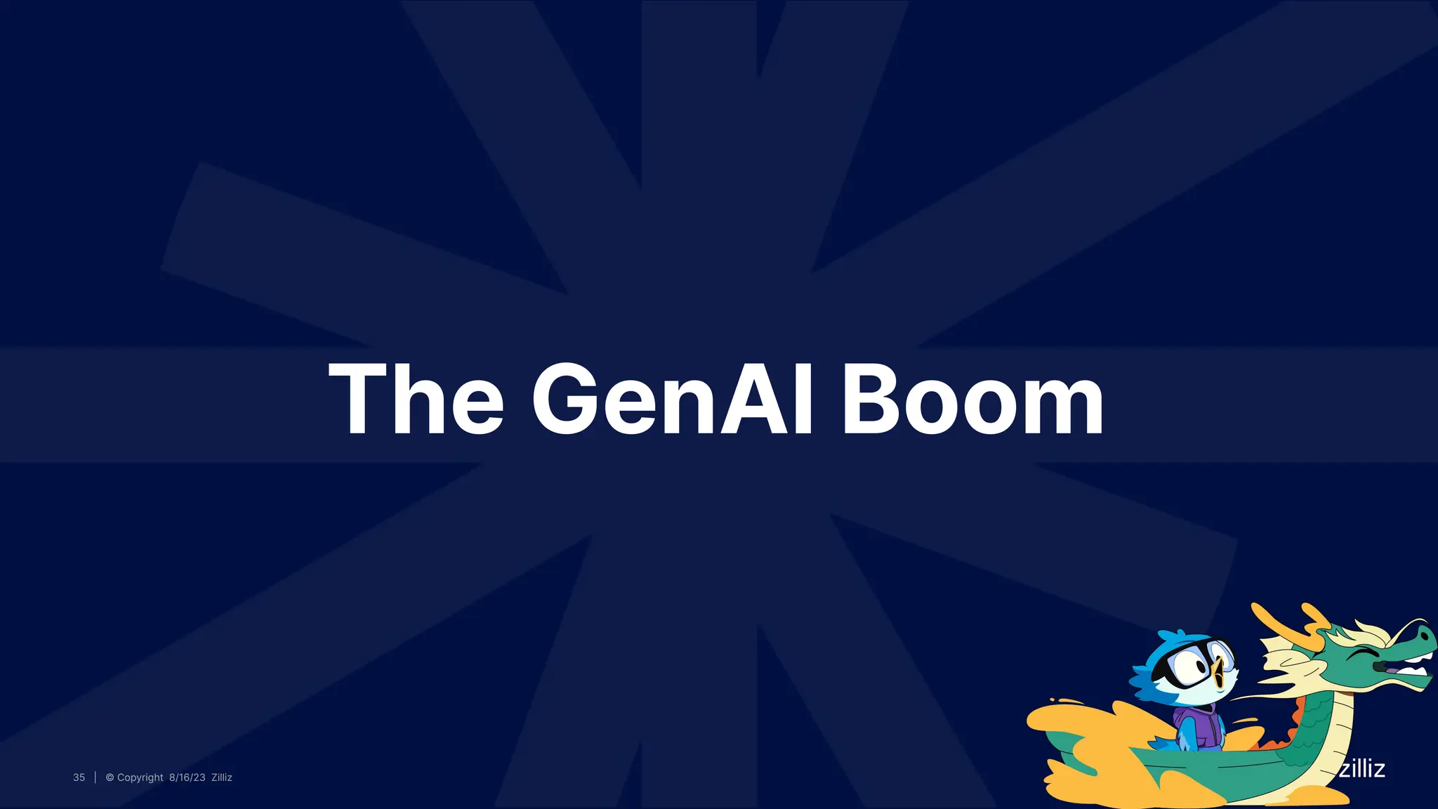 35 | © Copyright 8/16/23 Zilliz
35 | © Copyright 8/16/23 Zilliz
| © Copyright 8/16/23 Zilliz
35
The GenAI Boom
 