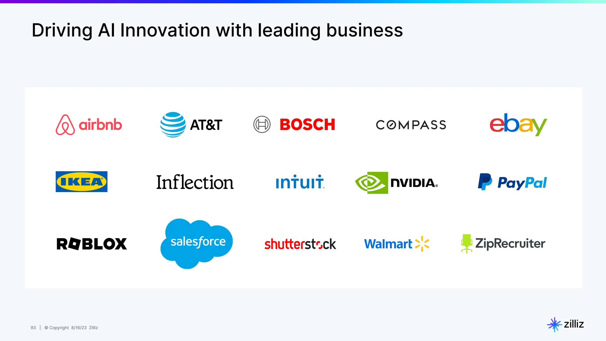93 | © Copyright 8/16/23 Zilliz
93 | © Copyright 8/16/23 Zilliz
Driving AI Innovation with leading business
 