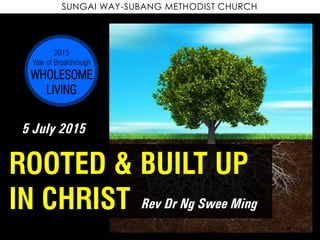 2015
Year of Breakthrough
WHOLESOME
LIVING
SUNGAI WAY-SUBANG METHODIST CHURCH
ROOTED & BUILT UP
IN CHRIST Rev Dr Ng Swee Ming
5 July 2015
 
