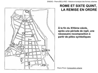 ENSAG - Pierre BELLI-RIZ - Histoire et analyse des formes urbaines
ROME ET SIXTE QUINT,
LA REMISE EN ORDRE
À la fin du XVIème siècle,
après une période de repli, une
nécessaire recomposition à
partir de pôles symboliques
Pierre Pinon: Composition urbaine
 