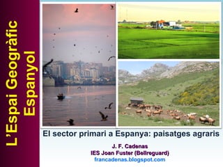 El sector primari a Espanya: paisatges agraris
L’EspaiGeogràfic
Espanyol
J. F. CadenasJ. F. Cadenas
IES Joan Fuster (Bellreguard)IES Joan Fuster (Bellreguard)
francadenas.blogspot.com
 