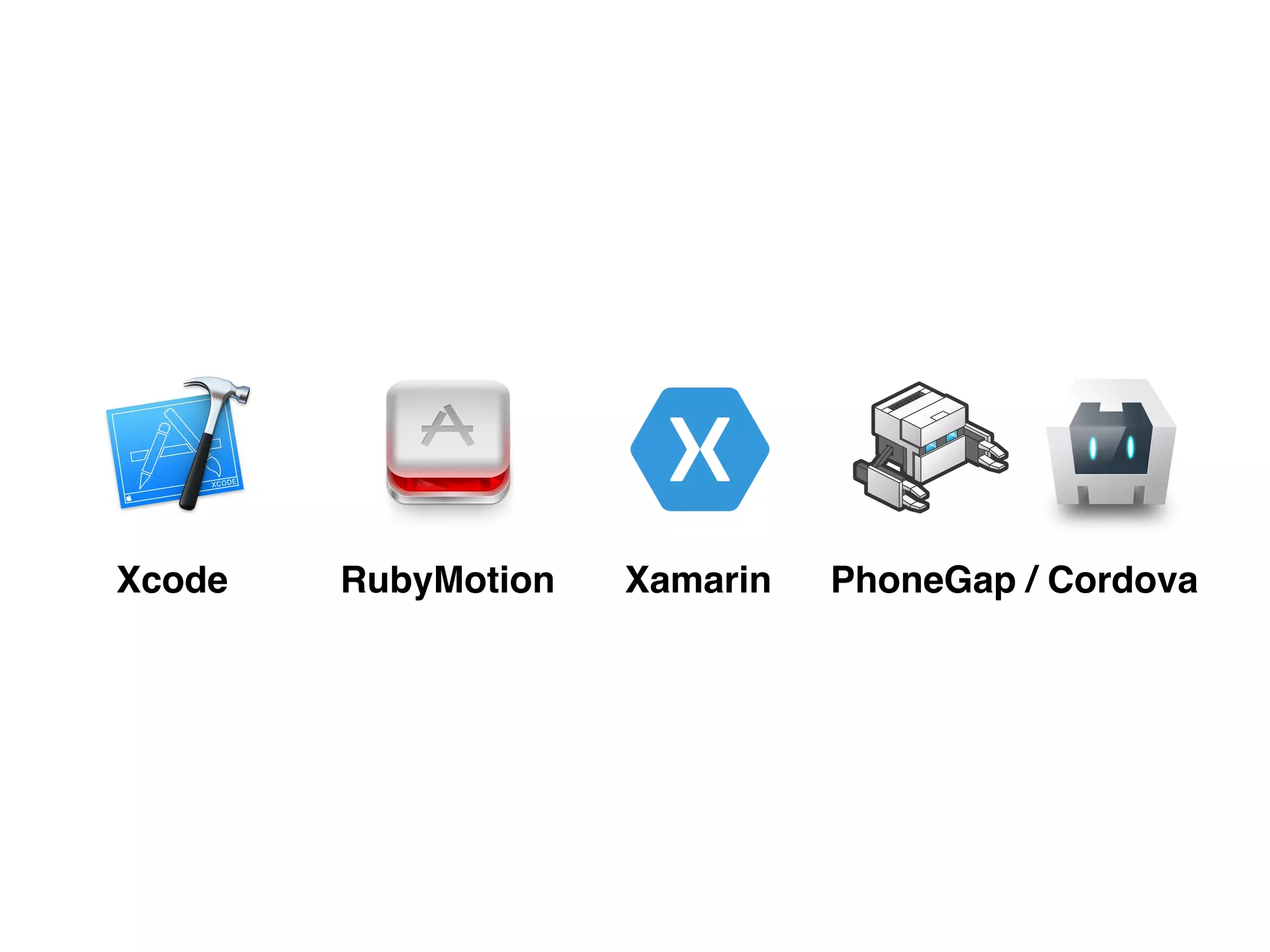 RubyMotion Xamarin PhoneGap / CordovaXcode
 