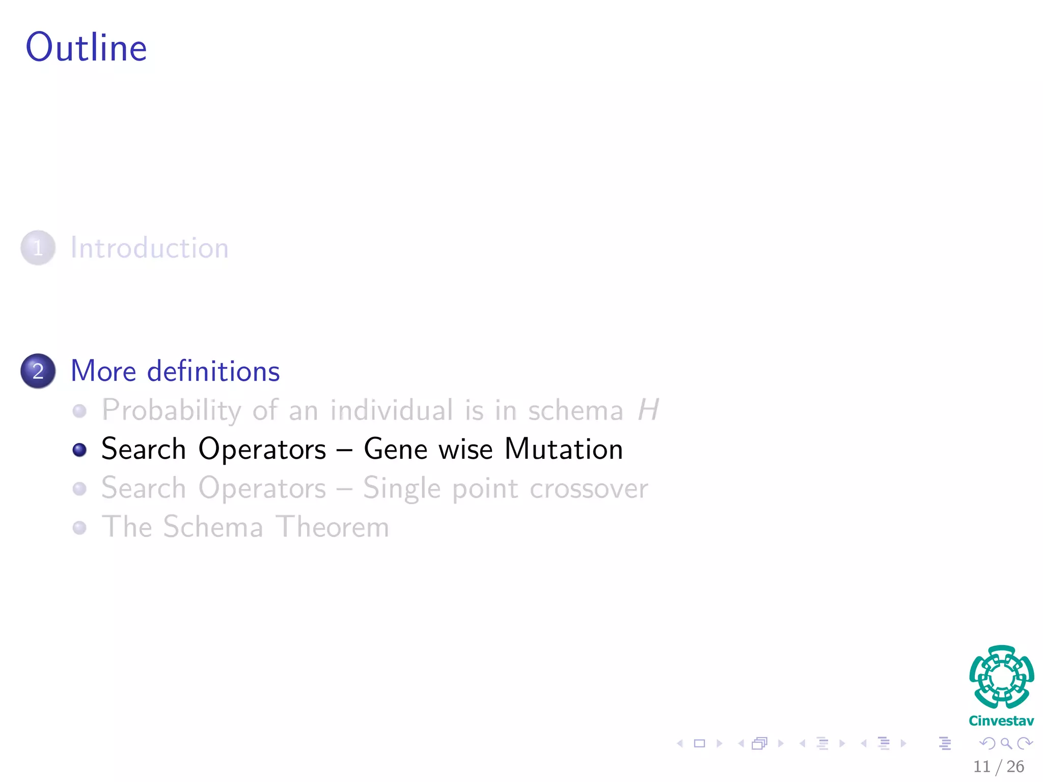Why?
Given that you have
δ(H) = the distance between ﬁrst and last non “*”
last position in Genotype - ﬁrst position in Genotype = l − 1
Case I
δ(H) = 1, when the positions of the non “*” are next to each other
Case II
δ(H) = l − 1, when the positions of the non “*” are in the extremes
12 / 37
 