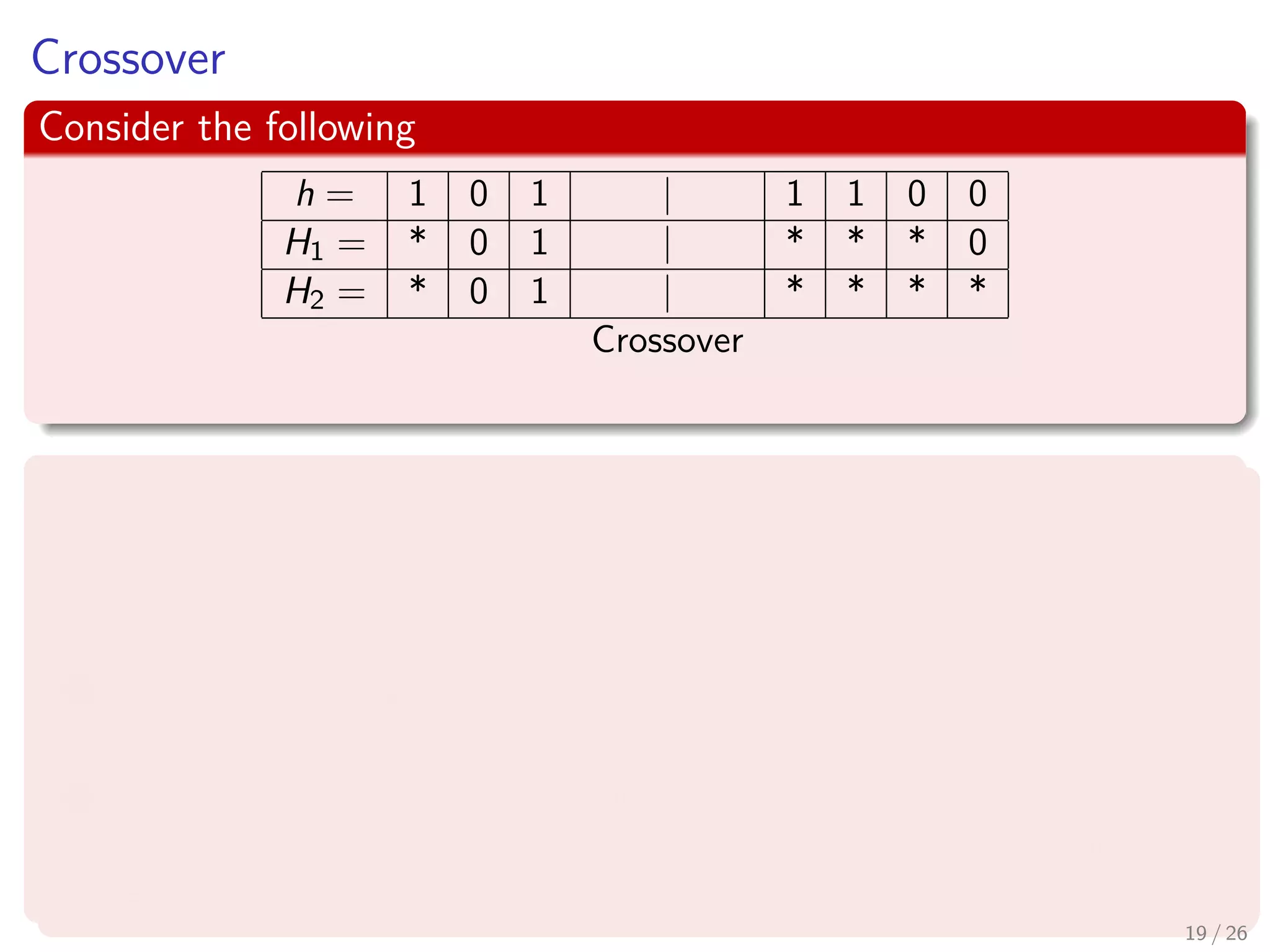 Why?
Note the following
M independent samples (Same Probability) are taken to create the next
generation of parents
Thus
m (H, t + 1) = Ih1 + Ih2 + ... + IhM
Remark: The indicator random variable of ONE for these samples!!!
Then
E [m (H, t + 1)] = E [Ih1 ] + E [Ih2 ] + ... + E [IhM
]
19 / 37
 