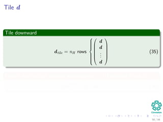 Tile d
Tile downward
dtile = nH rows









d
d
...
d






(35)
Finally, we multiply element wise against y1 (Hadamard Product)
∆wtemp
1j = y1 ◦ dtile (36)
56 / 94
 