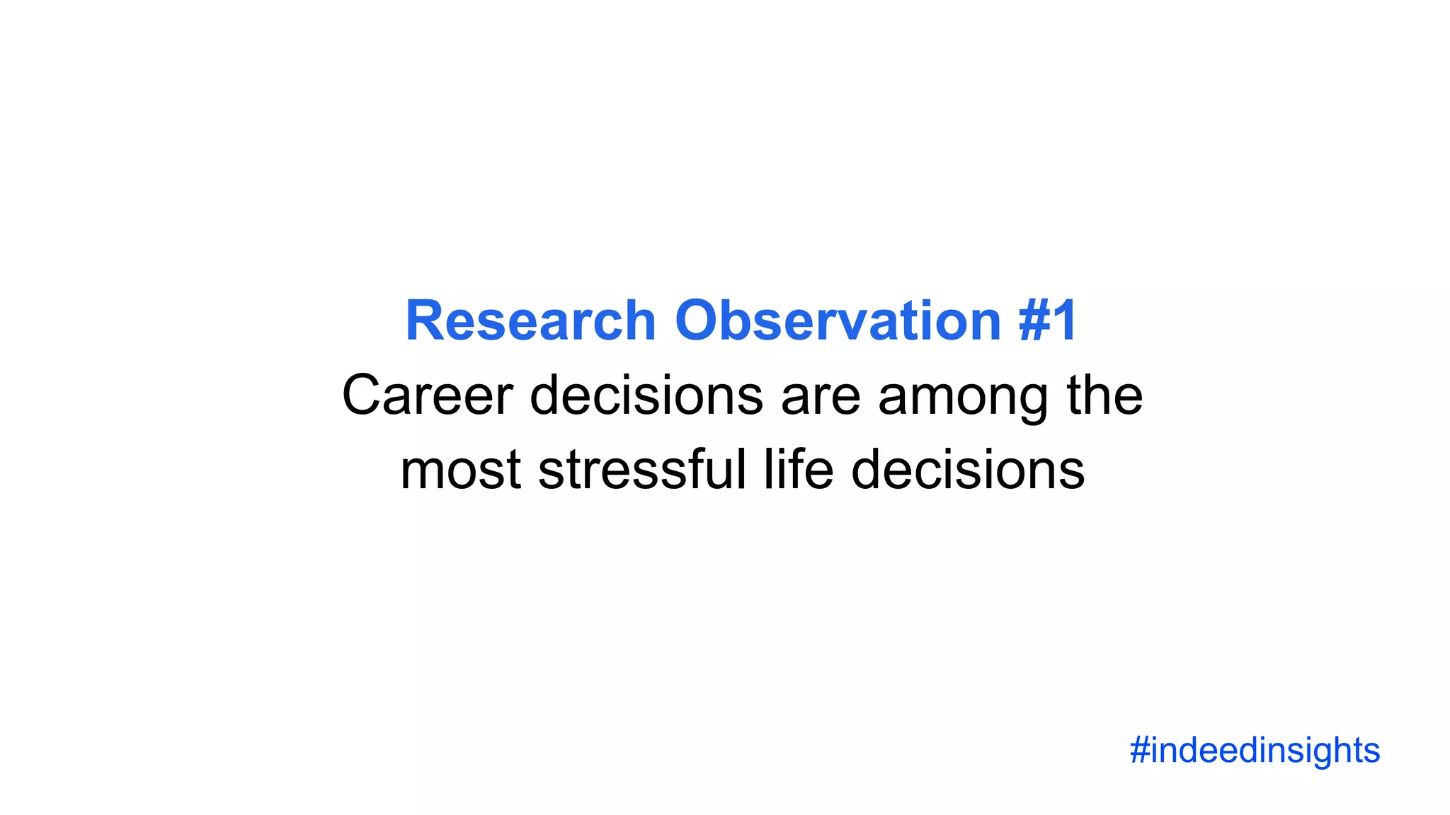 Research Observation #1
Career decisions are among the
most stressful life decisions
#indeedinsights
 