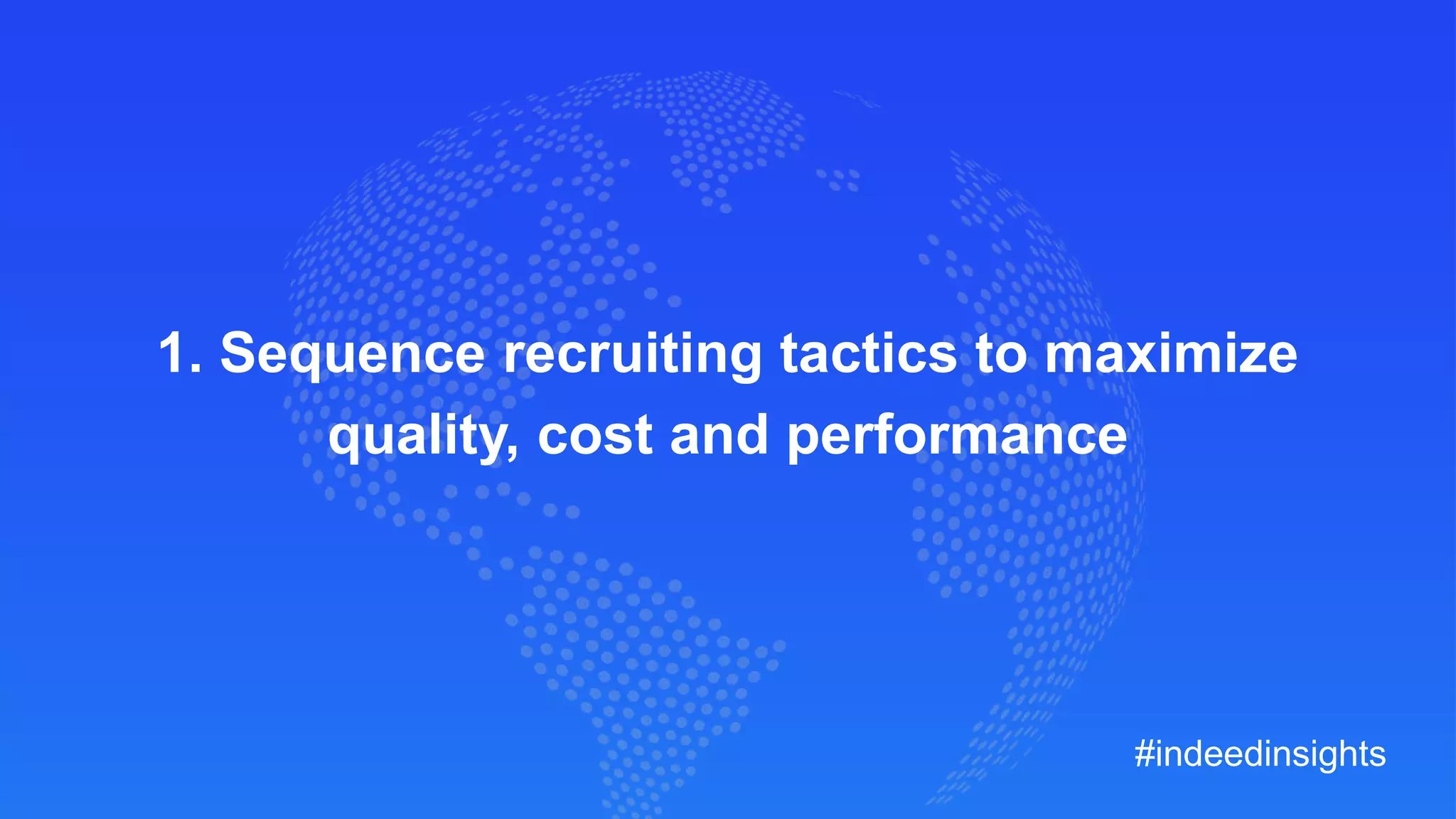 1. Sequence recruiting tactics to maximize
quality, cost and performance
#indeedinsights
 