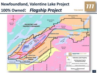 Newfoundland, Valentine Lake Project
100% Owned: Flagship Project           TSX:MOZ




                                                 12
 