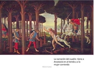 Marian Suárez
La narración del cuadro tiene a
Anastasio en al tienda y a la
mujer corriendo
 