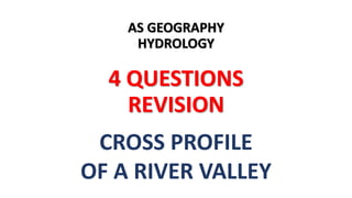 AS GEOGRAPHY
HYDROLOGY
4 QUESTIONS
REVISION
CROSS PROFILE
OF A RIVER VALLEY
 