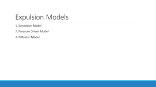 Expulsion Models
1. Saturation Model
2. Pressure Driven Model
3. Diffusion Model.
 