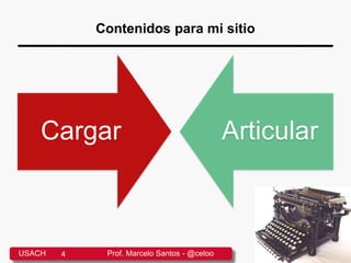 Contenidos para mi sitio
Cargar Articular
USACH 4 Prof. Marcelo Santos - @celoo
 