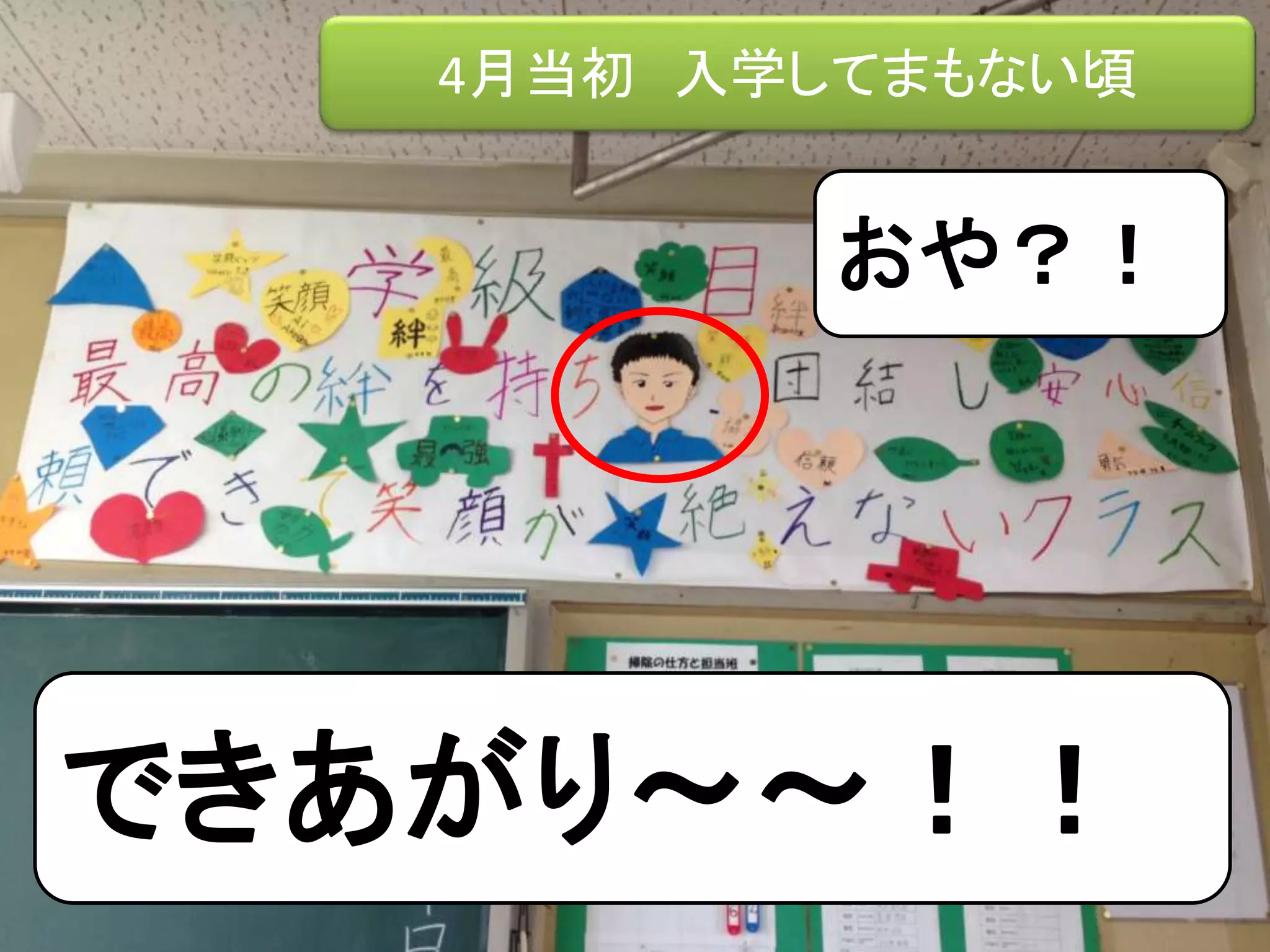 できあがり～～！！
おや？！
4月当初 入学してまもない頃
 