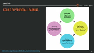 data & content design
LESSON 7
KOLB'S EXPERIENTIAL LEARNING
21https://en.wikipedia.org/wiki/Kolb's_experiential_learning
 