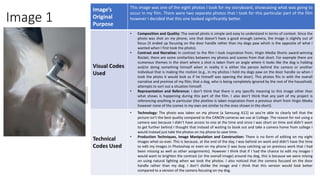 Image 1
Image’s
Original
Purpose
This image was one of the eight photos I took for my storyboard, showcasing what was going to
occur in my film. There were two separate photos that I took for this particular part of the film
however I decided that this one looked significantly better.
Visual Codes
Used
• Composition and Quality: The overall photo is simple and easy to understand in terms of context. Since the
photo was shot on my phone, one that doesn’t have a good enough camera, the image is slightly out of
focus (it ended up focusing on the door handle rather than my dogs paw which is the opposite of what I
wanted when I first took the photo).
• Contrast and Narrative: In contrast to the film I took inspiration from, Virgin Media Shorts award-winning
Rocket, there are some similarities between my photos and scenes from that short. For example there are
numerous themes in the short where a shot is taken from an angle where it looks like the dog is holding
and/or doing something himself when in reality it is either the person behind the camera or another
individual that is making the motion (e.g., in my photos I held my dogs paw on the door handle so when I
took the photo it would look as if he himself was opening the door). This photos fits in with the overall
narrative and premise of my film; that a dog, who is being completely ignored by the rest of the household,
attempts to sort out a situation himself.
• Representation and Reference: I don’t think that there is any specific meaning to this image other than
what shows is happening during this part of the film. I also don’t think that any part of my project is
referencing anything in particular (the plotline is taken inspiration from a previous short from Virgin Media
however none of the scenes in my own are similar to the ones shown in the short).
Technical
Codes Used
• Technology: The photo was taken on my phone (a Samsung A12) so you’re able to clearly tell that the
picture isn’t the best quality compared to the CANON cameras we use at College. The reason for not using a
camera was because I didn’t have access to one at the time and since I was short on time and didn’t want
to get further behind I thought that instead of waiting to book out and take a camera home from college I
would instead just take the photos on my phone to save time.
• Production Techniques, Image Manipulation and Construction: There is no form of editing on my eight
images what-so-ever. This is because, at the end of the day, I was behind on work and didn’t have the time
to edit my images in Photoshop or even on my phone (I was busy catching up on previous work that I had
been missing as well as other assignments). However I think that if I had the chance to edit my images I
would want to brighten the contrast (or the overall image) around my dog, this is because we were relying
on using natural lighting when we took the photos. I also noticed that the camera focused on the door
handle rather than my dog. I don’t dislike the image and I think that this version would look better
compared to a version of the camera focusing on my dog.
Image
Here
 