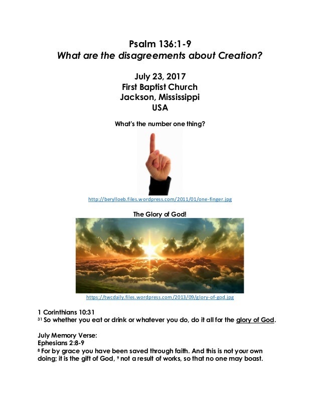 07 23 16 Psalm 136 1 9 Conflicts About Creation 07 23 16 Psalm 136 1 9 Conflicts About Creation