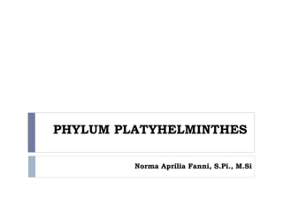 PHYLUM PLATYHELMINTHES
Norma Aprilia Fanni, S.Pi., M.Si
 