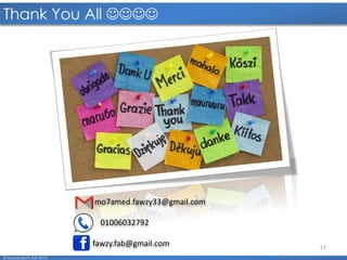 Thank You All 
17
mo7amed.fawzy33@gmail.com
01006032792
fawzy.fab@gmail.com
© Mohamed F.A.B 2015
 