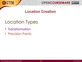 Location Creation
Location Types
• Transformation
• Precision Points
21
 