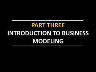 PART THREE
INTRODUCTION TO BUSINESS
MODELING
 
