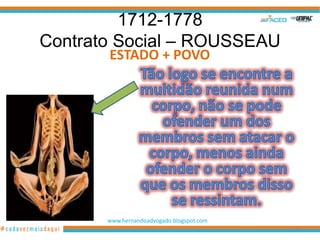 1712-1778
Contrato Social – ROUSSEAU
       ESTADO + POVO




       www.hernandoadvogado.blogspot.com
                                           30
 