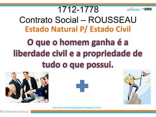 1712-1778
Contrato Social – ROUSSEAU
 Estado Natural P/ Estado Civil




        www.hernandoadvogado.blogspot.com
                                            35
 
