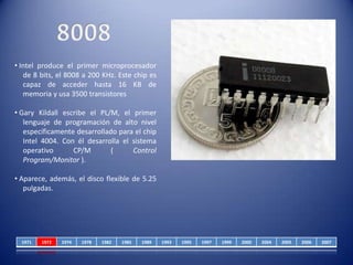 Gary Kildall escribe el PL/M, el primer 	lenguaje de programación de alto nivel 	específicamente desarrollado para el chip 	Intel 4004. Con él desarrolla el sistema 	operativo CP/M ( Control 	Program/Monitor ).