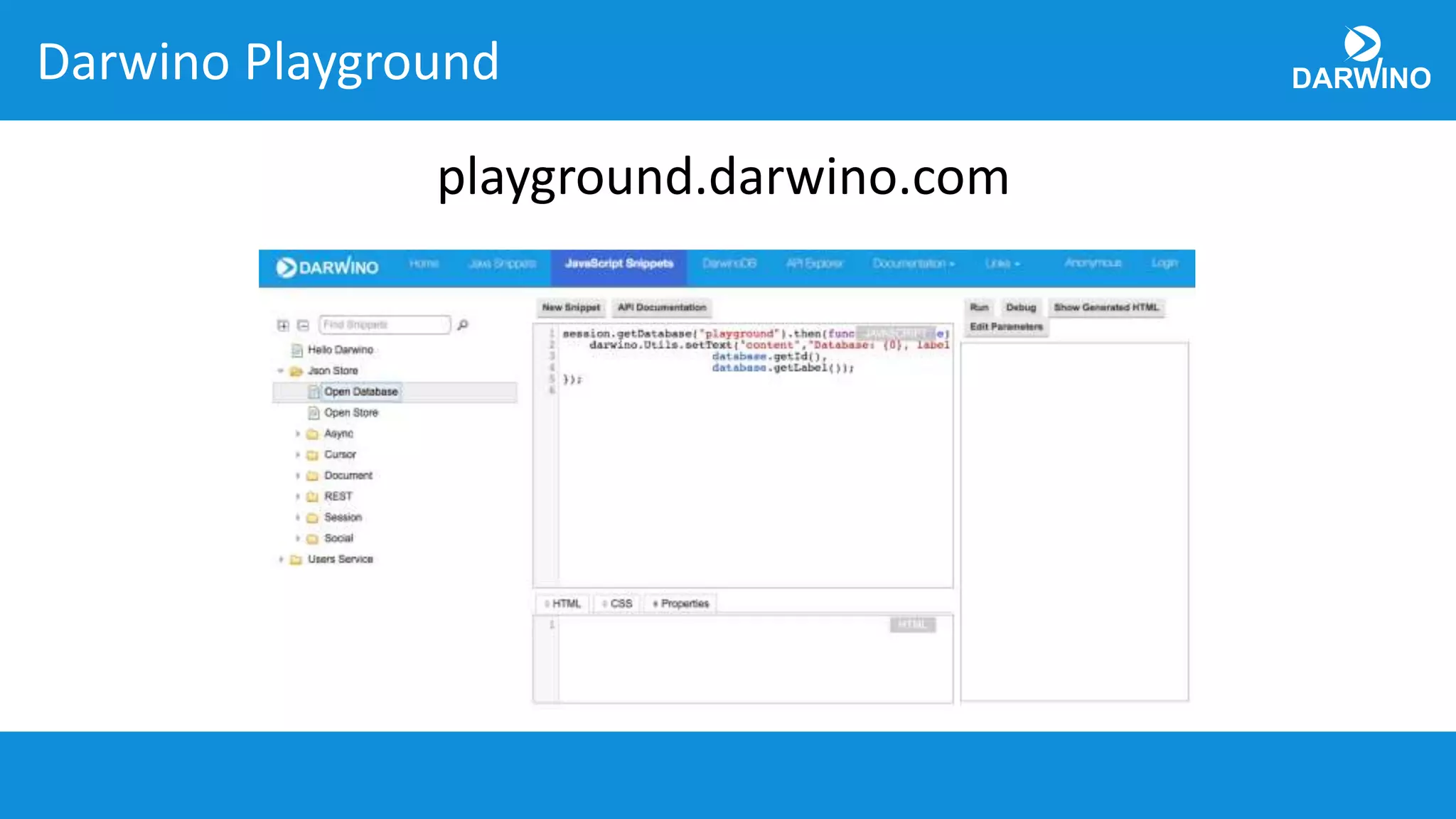 Darwino Playground
playground.darwino.com
 