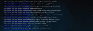 AWS re:Invent 2016: Achieving Agility by Following Well-Architected Framework Principles (ARC203)
https://www.youtube.com/watch?v=8e2zCHx-K3M
AWS re:Invent 2016: Infrastructure Continuous Delivery Using AWS CloudFormation (DEV313)
https://www.youtube.com/watch?v=TDalsML3QqY
AWS re:Invent 2016: NEW LAUNCH! Amazon EC2 Systems Manager for Hybrid Cloud Management (WIN205)
https://www.youtube.com/watch?v=2ZqmRSIqQ6Q
AWS re:Invent 2016: NEW LAUNCH! Introduction to AWS X-Ray (DEV316)
https://www.youtube.com/watch?v=s8tB3YhZd9U
AWS re:Invent 2016: NEW LAUNCH! Transparency and control with AWS Personal Health Dashboard (ARC207)
https://www.youtube.com/watch?v=0kW2rkfQgvM
AWS re:Invent 2016: NEW LAUNCH! AWS Shield—A Managed DDoS Protection Service (SAC322)
https://www.youtube.com/watch?v=R06GDQBbtRU
AWS re:Invent 2016: NEW LAUNCH! Enable Real-Time Mobile App Engagement with Amazon Pinpoint (MBL304)
https://www.youtube.com/watch?v=eq3hKt0XxQE
AWS re:Invent 2016: NEW LAUNCH! Introduction to AWS Glue: A Fully Managed ETL Service (BDA209)
https://www.youtube.com/watch?v=4N_ktE4NFIk
AWS re:Invent 2016: NEW LAUNCH! Introducing AWS Batch: Easy and efficient batch computing (CMP323)
https://www.youtube.com/watch?v=ebwfhSS4ZkY
AWS re:Invent 2016: NEW LAUNCH! Advanced Task Scheduling with Amazon ECS and Blox (CON307)
https://www.youtube.com/watch?v=evYcLW3TLcQ
AWS re:Invent 2016: NEW LAUNCH! Bringing AWS Lambda to the Edge (CTD206)
https://www.youtube.com/watch?v=j26novaqF6M
AWS re:Invent 2016: NEW LAUNCH! Developing Serverless C# Applications (DEV207)
https://www.youtube.com/watch?v=Ymn6WGCSjE4
AWS re:Invent 2016: NEW LAUNCH! Serverless Apps with AWS Step Functions (SVR201)
https://www.youtube.com/watch?v=75MRve4nv8s
 
