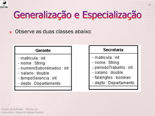  Observe as duas classes abaixo:
Projeto de Software - Técnico em
Informática - Deisymar Botega Tavares
36
 
