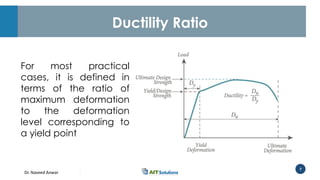 Dr. Naveed Anwar
7
Ductility Ratio
For most practical
cases, it is defined in
terms of the ratio of
maximum deformation
to the deformation
level corresponding to
a yield point
 
