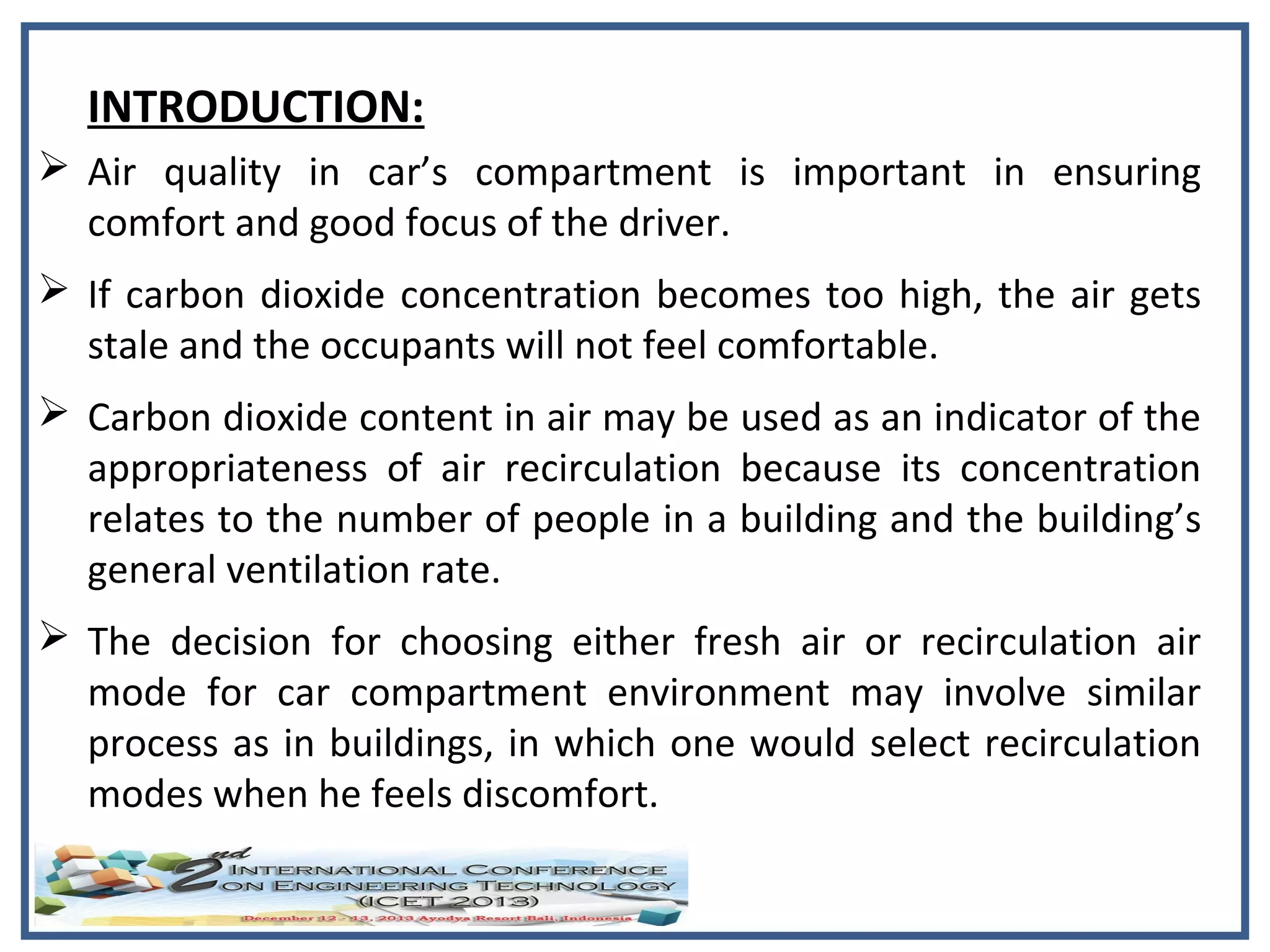 Effect of recirculation on air quality in a car compartment | PPT ...