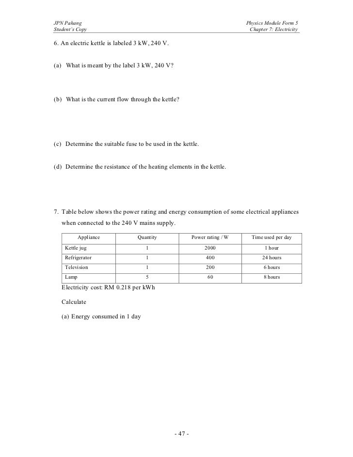 spm physics form 5 electricity kw 5 form
