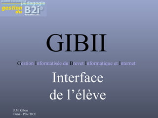 Interface de l’élève GIBII G estion   I nformatisée   du  B revet  I nformatique   et  I nternet 
